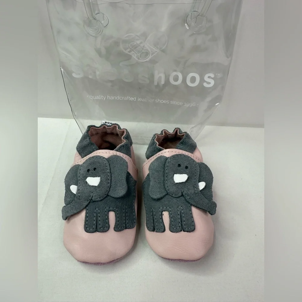 Shooshoo Pink and Gray Baby Walker Suede Leather Shoes Elephant Design
